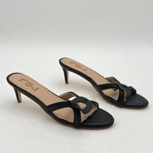 FSJ Women Casual open Toe Thin Mid Heels Backless Summer Sandals Slide On Shoe